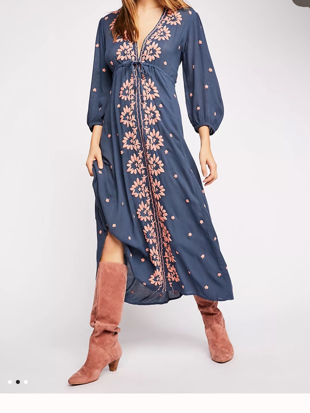 Free People Embroidered Fable Midi Dress - Small
